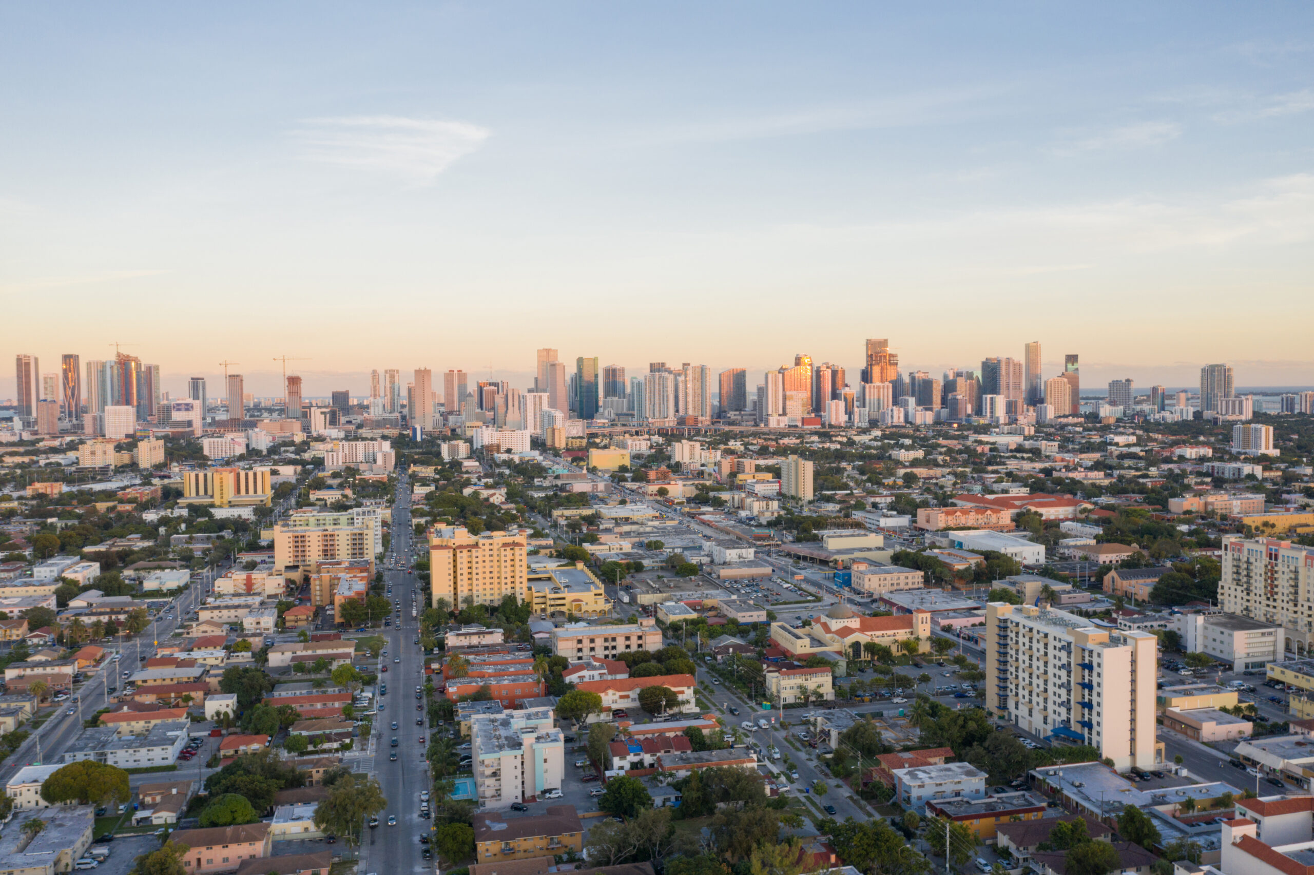 Aerial west side of Downtown Miami Florida Little Havana