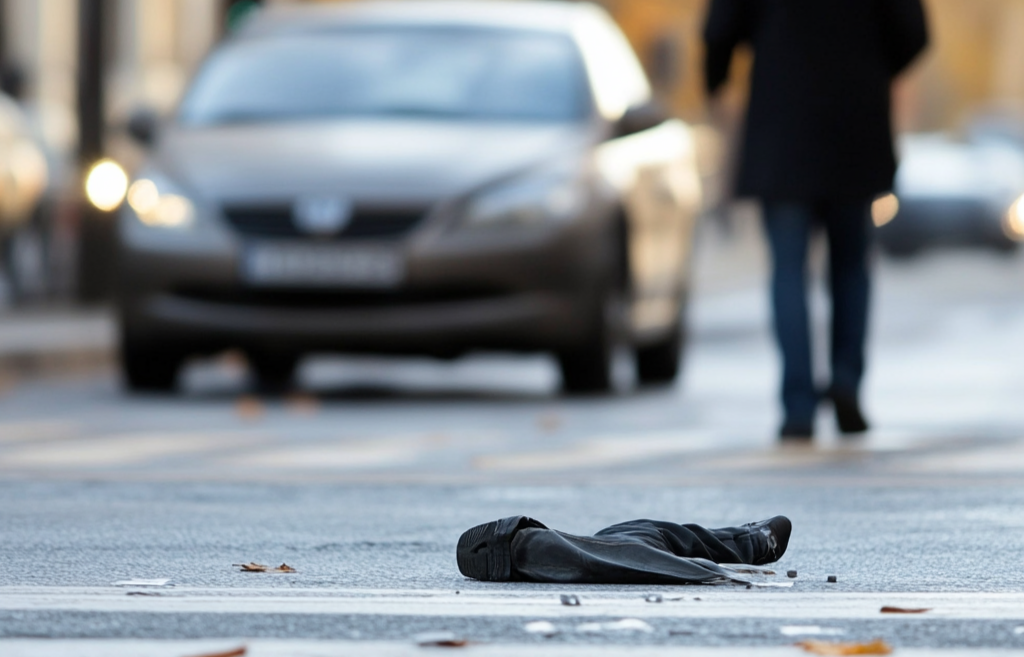 A car hit a person on a crosswalk