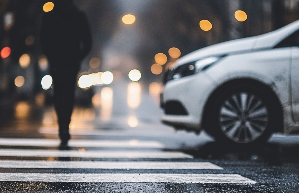 A car hit a person on a crosswalk